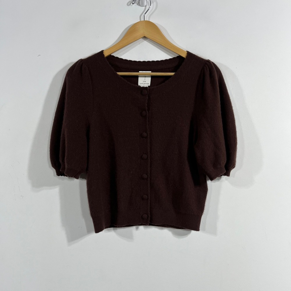 Joie Parisian Cottagecore Brown Cashmere Puff Sleeve Cardigan Sweater Medium
